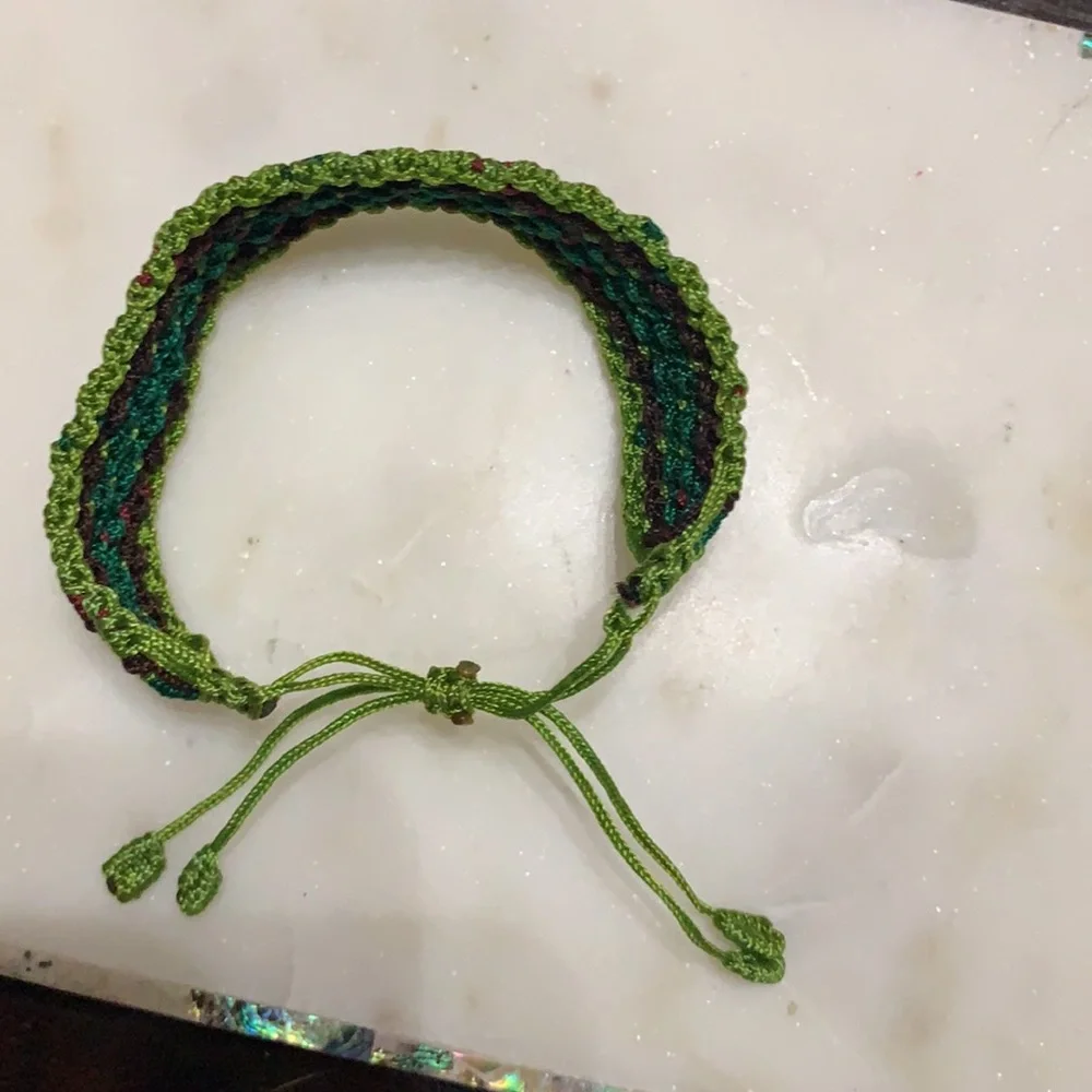 Green, maroon, olive green & burgundy handmade woven twine rope bracelet